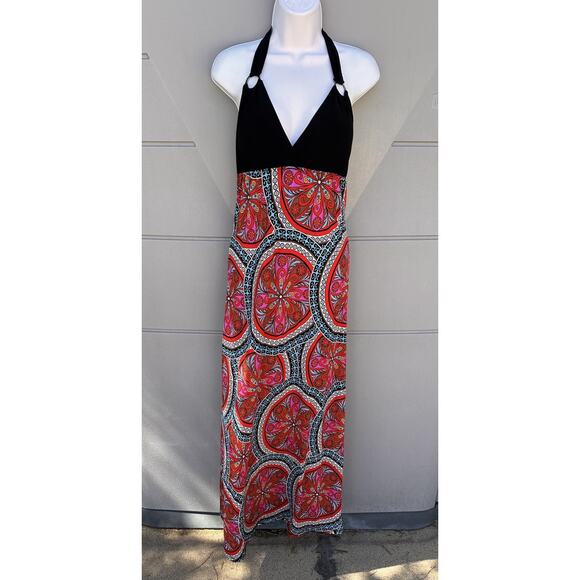 Halter Maxi Backless Dress Small Paisley Floral Hobo Hippie Tired Y2K Babydoll - Picture 1 of 11
